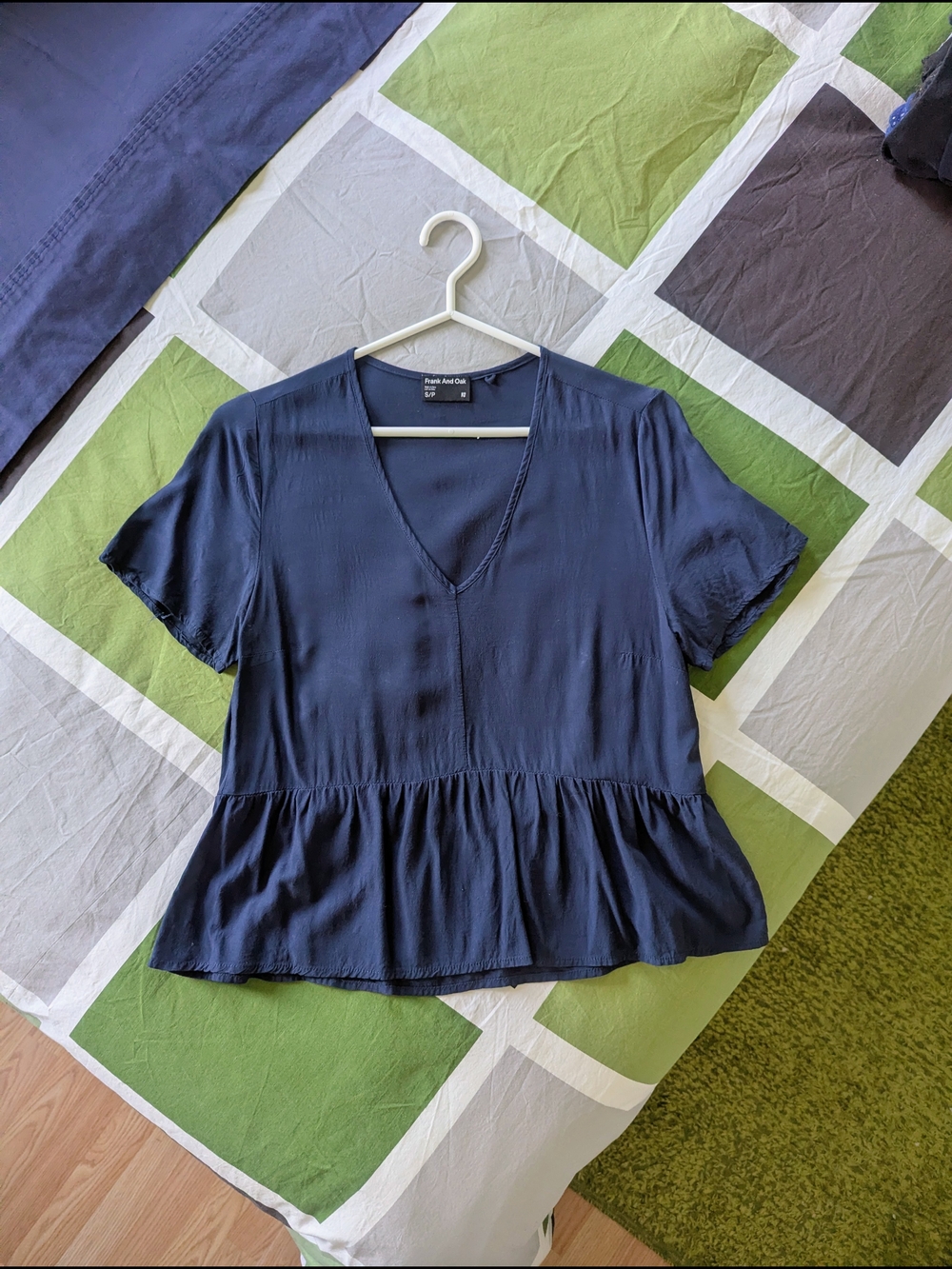 Navy V-Neck Peplum Blouse - Frank & Oak